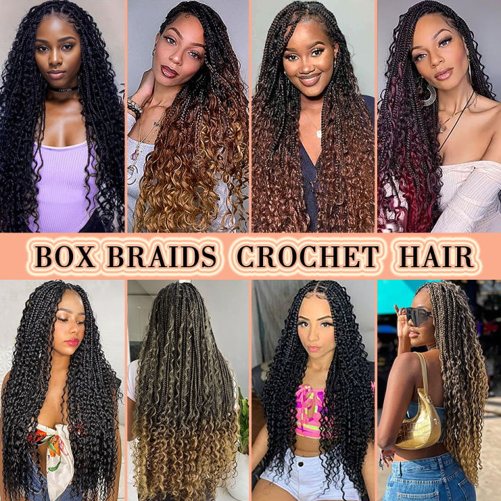 Bewill 1- 8 Packs Goddess Bohemian Box Braids Crochet Hair With Curly ...