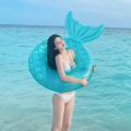 Adult Inflatable Mermaid Tail Swim Ring – Transparent Blue Krystal Clear Pool Float, Durable Summer Swim Gear for Adults & Kids. 