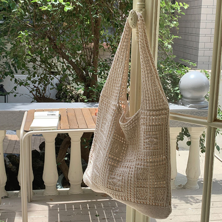 Simple Crochet Tote Bags Fashion Hollow Knitted Women's Bags Casual Female Shoulder Bags Ladies Shopping Top-Handle Bags Handbag