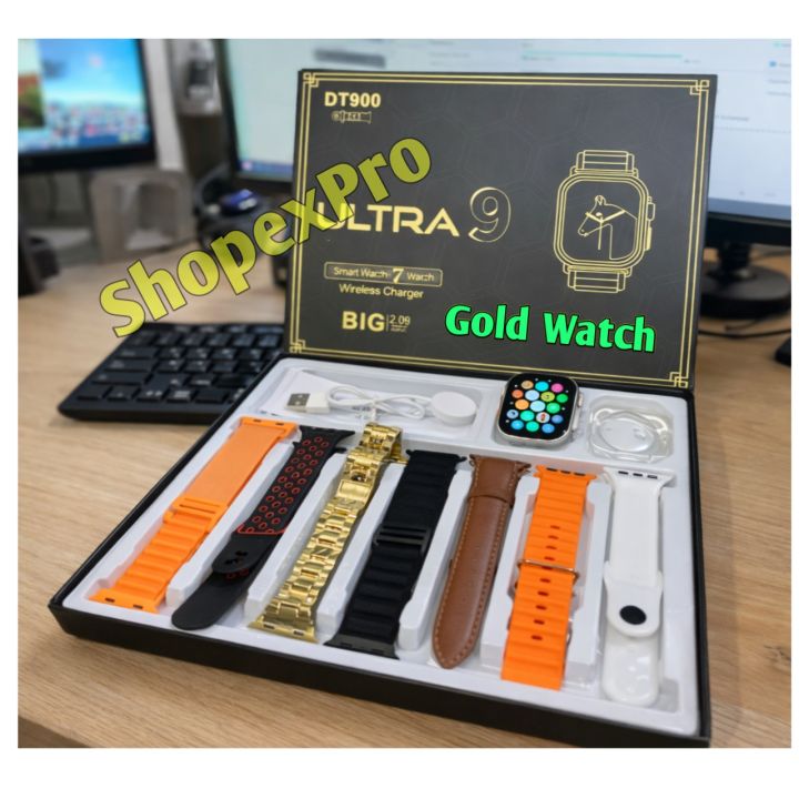 DT900 Ultra Smartwatch Gold Watch With 7 premium Strap