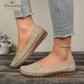 goreyodoly Women Slip On Loafers Wide Fit Comfortable Flats Lightweight Breathable Shoe Perforated Embroidery Print Leather Look.