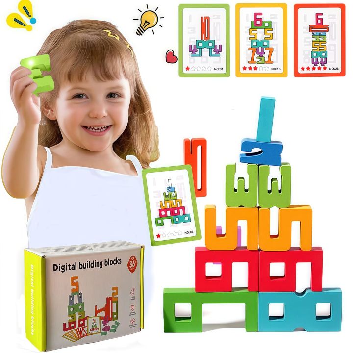 Montessori Math Toys Wooden Number Stacking Building Blocks Digital ...