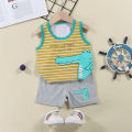 Kids Cartoon Vest+Shorts Clothes Set Summer Boys Girls Soft Cotton Nightwear T-Shirts Shorts Pajama Suit  Casual Sport Clothing. 