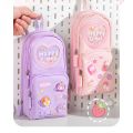 Handheld Backpack Pencil Case Cute Cartoon Dirt Resistant Canvas Three-layer Large Capacity Stationery Bag Storage Bag.