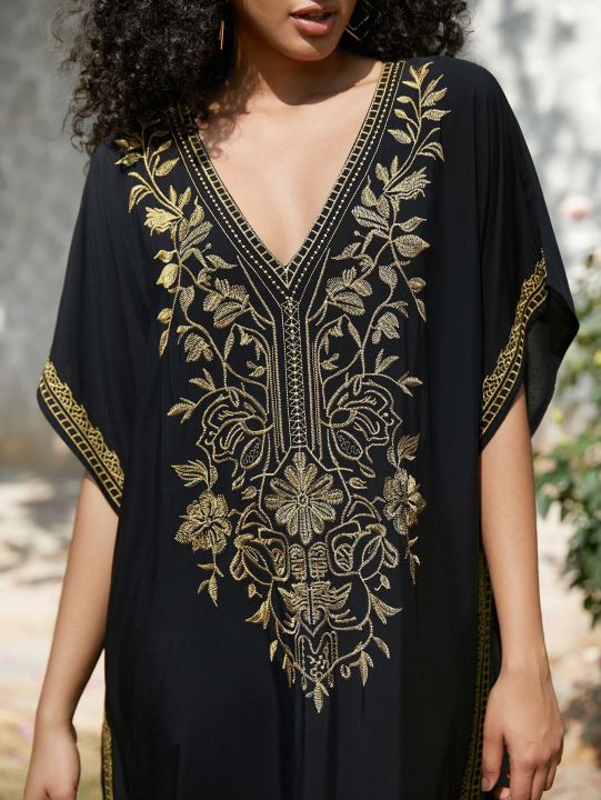 Gold%20Embroidery%20Long%20Kaftan%20Dresses%20V%20Neck%20Caftan%20Dress%20Beach%20Cover%20Ups%20for%20Women%20Embroidery%20-%20Image%206