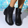 2025 Summer New Women's Fashion Hollow-Out Soft Sole Mid-Heel Ankle Boots, Retro Breathable Comfortable Shoes. 