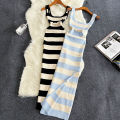 2024 Stripe Summer Elastic Split Bodycon Dress  Beach Vacation Sundress Women Casual Slim Pencil Vestidos Maxi Long Dress. 