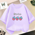 Girls Strawberry Print Short Sleeved T Shirt Summer Kids Cotton Loose T-shirts Harajuku Kawaii Doughnut Tops. 