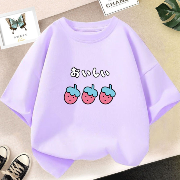 Girls%20Strawberry%20Print%20Short%20Sleeved%20T%20Shirt%20Summer%20Kids%20Cotton%20Loose%20T-shirts%20Harajuku%20Kawaii%20Doughnut%20Tops%20-%20Image%202