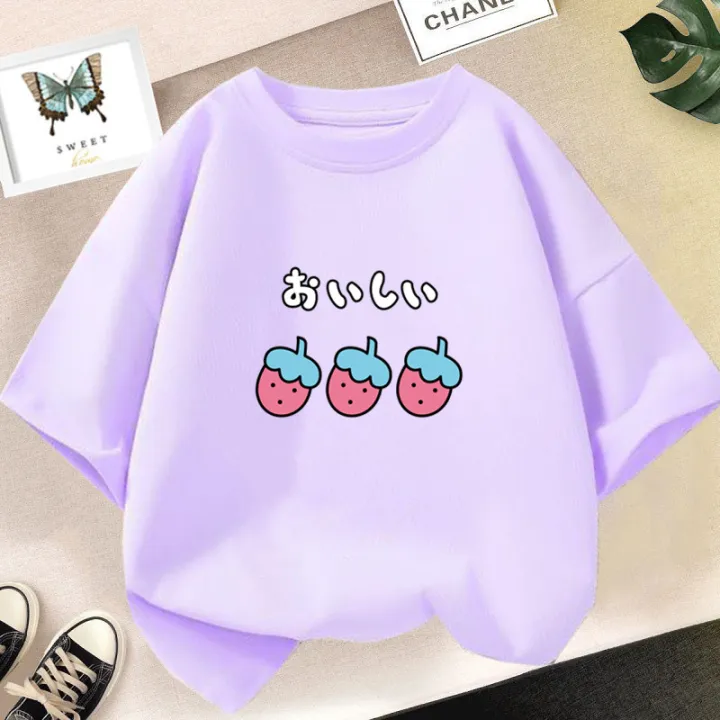 Girls%20Strawberry%20Print%20Short%20Sleeved%20T%20Shirt%20Summer%20Kids%20Cotton%20Loose%20T-shirts%20Harajuku%20Kawaii%20Doughnut%20Tops%20-%20Image%202