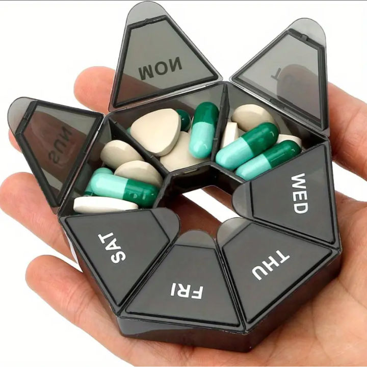 Weekly Round Pill Box – 7-Grid Medicine Organizer for Daily Doses, Compact Travel Pill Container for Home Storage and Organization