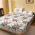 1 Cartoon Cute Teddy M-bear Printed Matte Fitted Sheet, Bedroom Printed Bed Cover, Bedding (Excluding Pillowcases).