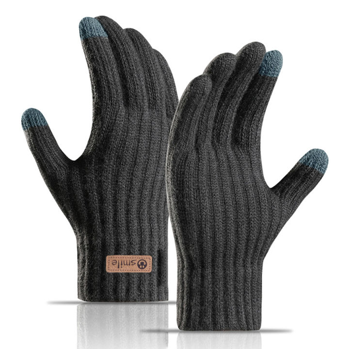 2025 New Men's Warm Gloves Winter Touchscreen Plus Fleece Gloves Cold Warm Wool Knitted Gloves