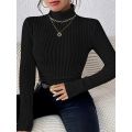 Plus Size 1XL-5XL Women's Slim Fit Ribbed Knit Turtleneck Knitted Sweater Long Sleeve Light Gray Elegant Versatile Pullover Top.