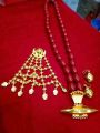 Pure Gold Plated Traditional Newari Jewellery Set With Napusikha, Red Tayo, Makasi. 