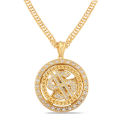 Hip Hop Rotatable US Dollar Pendant Necklace Men Gold Sliver Color Ice Out Crystal Sign Rock Pendant Bling Rapper Bling Jewerly. 