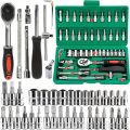 46pc Drive Socket Set 1/4 inch Ratchet Wrench Set with Sockets Metric Hex Bit Socket Set Mechanic Tool Kits for Auto Repair Hous. 