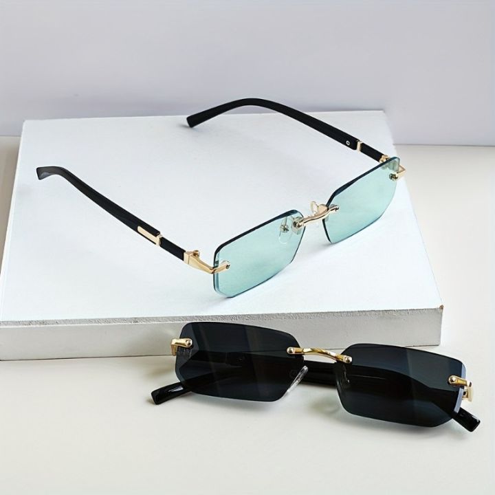 2%20Pairs%20of%20Frameless%20Minimalist%20Style%20Small%20Frame%20Fashionable%20Glasses%20Y2K%20Style%20Men's%20and%20Women's%20Decorative%20Sunglasses%20-%20Image%203