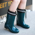 Minimalist style outdoor work kitchen anti slip waterproof drawstring drum mouth all season universal women's rain boots. 