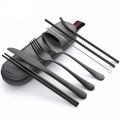 8Pcs/set Tableware Reusable Travel Cutlery Set Camp Utensils Set with Stainless Steel Spoon Fork Chopsticks Straw Portable Case. 