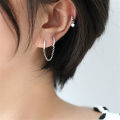 Huitan One PCS Hot Sale Two Hole Piercing Earrings for Women Brilliant Crystal Zircon 3 Metal Color Chain Earring Party Jewelry. 
