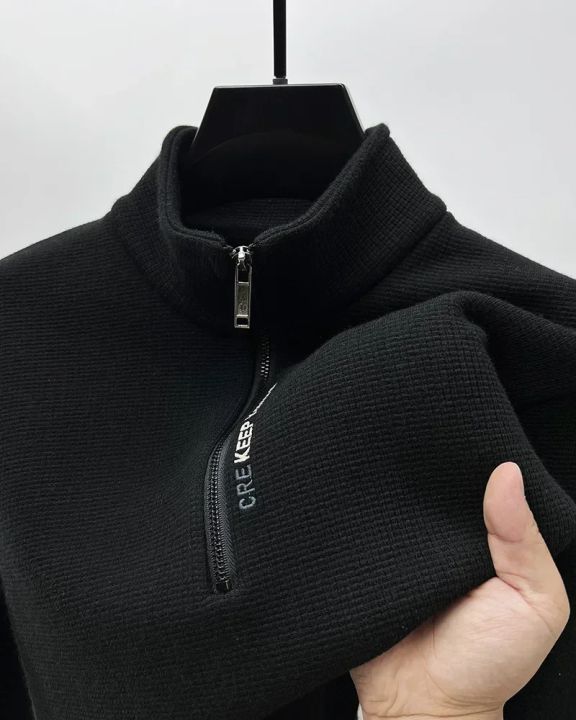 Men's%20Clothing%20Turtleneck%20Sweater%20Fashion%20Men's%20Knitwear%20Solid%20Color%20Chunky%20Half%20Zipper%20Thickening%20Sweater%20Luxury%20Warm%20Sweater%20-%20Image%205