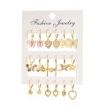 9 Pcs Cute Butterfly Heart Drop Earrings Set Fashion Gold Silver Color Girls Geometric Metal Acrylic Earrings 2024 Jewelry .