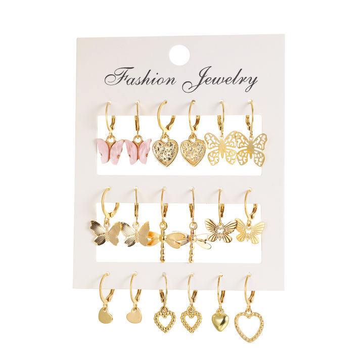 9%20Pcs%20Cute%20Butterfly%20Heart%20Drop%20Earrings%20Set%20Fashion%20Gold%20Silver%20Color%20Girls%20Geometric%20Metal%20Acrylic%20Earrings%202024%20Jewelry%20%20-%20Image%205