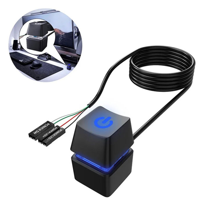 Computer Desktop Switch 1.8m Blue LED Lights PC Motherboard External ...