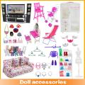 Mixed Doll Accessories Shoe Rack Pink Bed Bike Bag Sofa Dresser Display Doll Holder Dollhouse Furniture for 30cm Girl Doll Toy.
