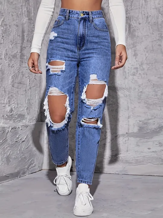 American%20Retro%20Hole-punched%20Jeans%20Women%20High%20Waist%20Straight-crotch%20Loose%20Slim%20Design%20High-street%20Vibe%20Wide-legged%20Dragging%20Pants%20-%20Image%206