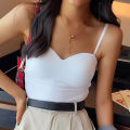 202New Solid Color Women's White Top Sleeveless Thin Straps Camisole Summer Tank Top with Cups Summer Ice Silk Comfortable Sling. 