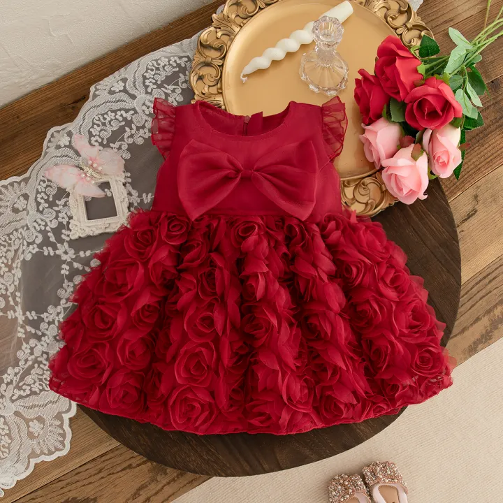 (0-3%20Year%20Old%20Baby%20Girl%20Princess%20Dress)%20Summer%20New%20Red%20Bow,%20Rose%20Skirt,%20Children'S%20Sleeveless%20Clothes%20Suitable%20For%20Wedding%20Party%20-%20Image%202