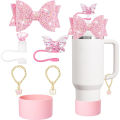 Charm accessories,bow and diamond straw cap for Stanley Cup 40/30 oz accessories with Charm Chain Unlimited for Stanley Tumbler. 
