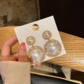 Korean Graceful Female Jewelry Temperament Simple Rhinestones Imitation Pearl Round Dangle Earrings for Women Girl Accessories - Ear Ring - Ear Ring. 