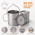 Tomshoo 3 PCS Titanium Cookware Set Ultralight 750ml Pot 450ml Water Cup Mug w Lid Folding Spork for Outdoor Camping Backpacking. 