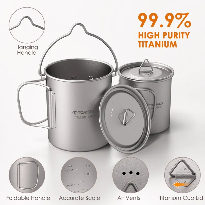 Tomshoo%203%20PCS%20Titanium%20Cookware%20Set%20Ultralight%20750ml%20Pot%20450ml%20Water%20Cup%20Mug%20w%20Lid%20Folding%20Spork%20for%20Outdoor%20Camping%20Backpacking%20-%20Image%206