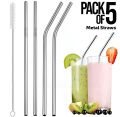 5Pcs Straws Stainless Steel Metal Reusable Drinking Straws with Cleaner Brush For Kids. 