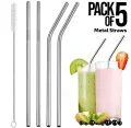 5Pcs Straws Stainless Steel Metal Reusable Drinking Straws with Cleaner Brush For Kids. 