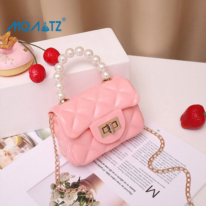 MQATZ Gift Baby Girls Pearl Chain Small Bag Children's Kids Bag Fashion Little Girl Mini Messenger Jelly Bag