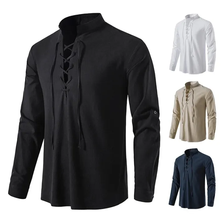King%20Billion%20Men's%20Shirts%20Casual%20Men%20Cotton%20Linen%20Long%20Sleeve%20T-shirt%20Spring%20Autumn%20Vintage%20Shirt%20US%20Size%20Drawstring%20Neck%20-%20Image%205