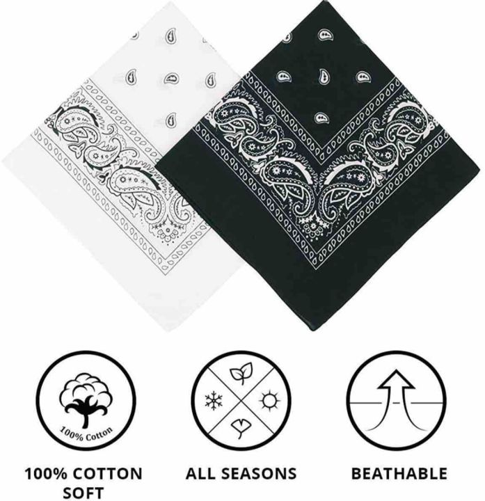 Pack Of 2 Fashion Bandana/Headwear Scarf(Black&White)