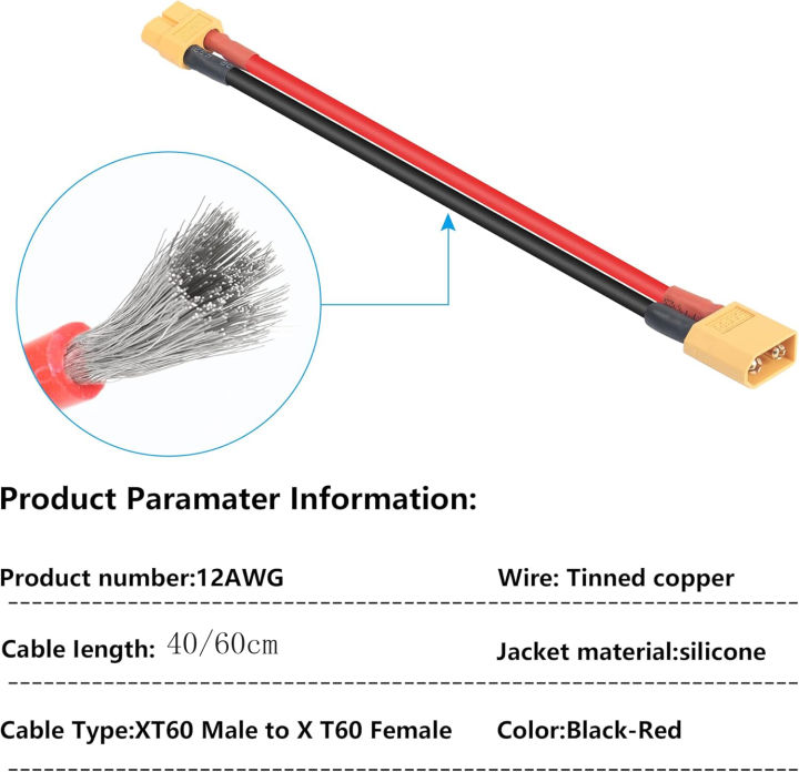40/60cm%2012AWG%20XT60%20Extension%20Cable%20XT60%20Female%20to%20Male%20Connector%20for%20RC%20Battery%20Portable%20Power%20Station%20Solar%20Panel%20-%20Image%204