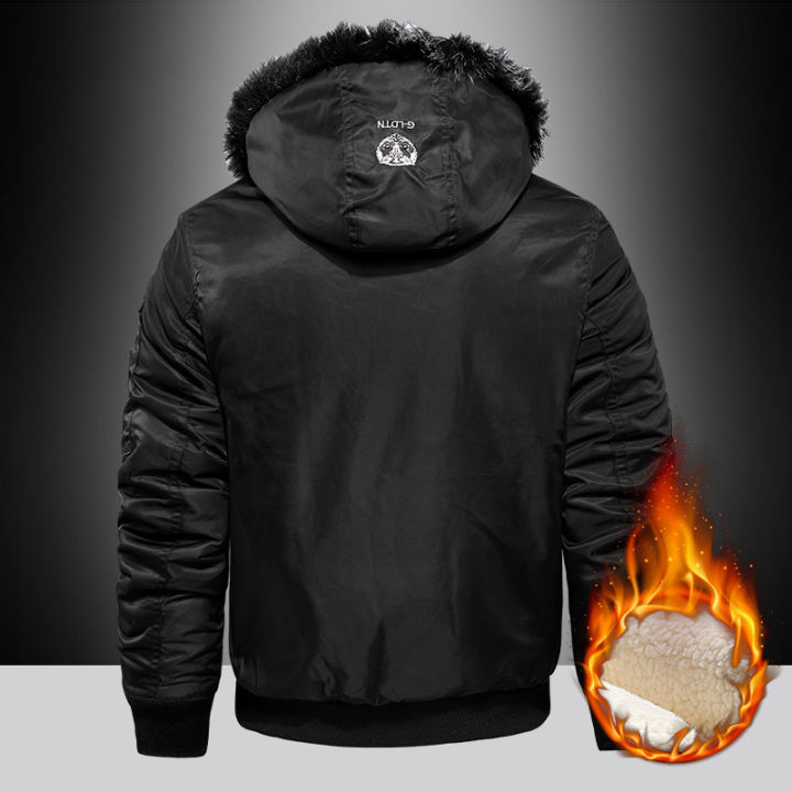 Men's%20Winter%20Warm,%20Hooded%20Jacket%20with%20Raw%20Edge,%20Lined%20Aviator%20Jacket,%20Embroidered%20Badge%20Design,%20Windproof%20and%20Waterproof%20Jacket%20-%20Image%203