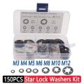 150Pcs Flat Washer Gasket Kit M3 M4 M5 M6 M8 M10 M12 Push Locking Star Lock Washers 65 Manganese Steel Assortment Kit. 