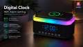 RGB Wireless Charging Bluetooth Speaker with Digital Clock & Alarm (15W). 