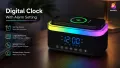 RGB Wireless Charging Bluetooth Speaker with Digital Clock & Alarm (15W). 