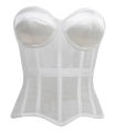 Women Sheer Mesh Overbust Corset Top Satin Padded Cup Strapless Back Lace Up Nightclub Party Bustier.