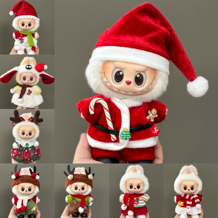 Doll Clothes For 15-17CM Labubu Clothing Merry Christmas Hat Scarf Elk Snowman Set Mini Plush Doll Accessory New Year Dress