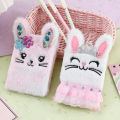 New Children's Notebook Cartoon Bunny Plush Notebook Girl Portable Mini Pocket Book Student Small Diary Gift Stationery Supplies. 